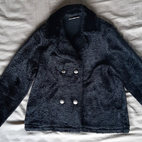 Faux-fur black double-breasted coat - Picture 4 of 4